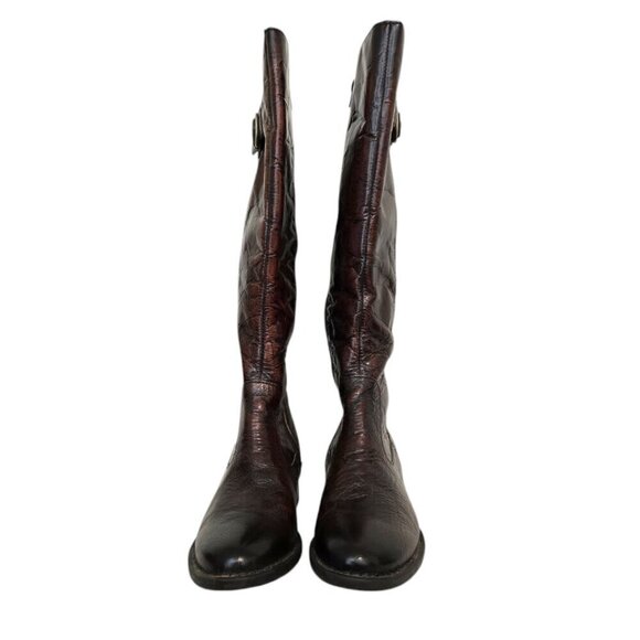 Born Brown Cort Crackled Leather Knee High Riding Boots Sz 6 - Picture 2 of 13